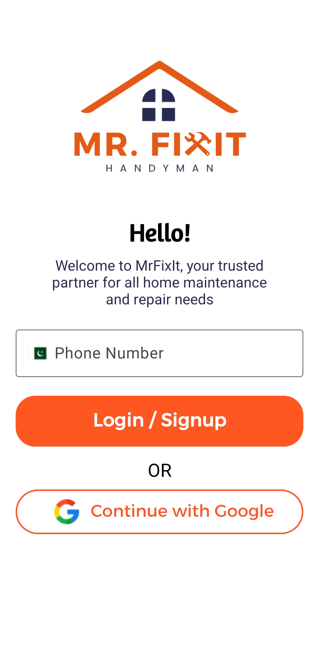 Mr. Fixit Home Screen